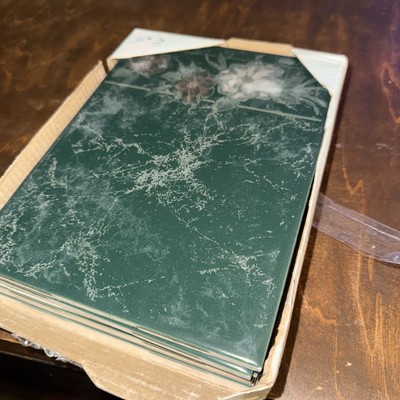 SIX pieces of Vintage Tile - marble  green with floral design rare 