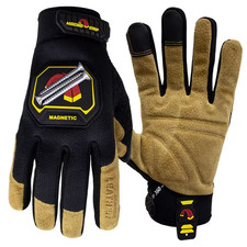 Hi Dex Leather Work Glove with Integrated Magnetic Storage, Black, Medium
