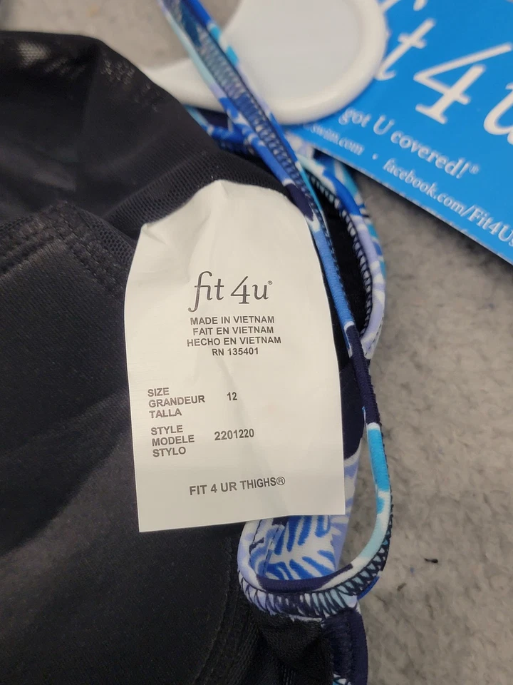 Fit 4 U Swimsuit Dress Womens 12 Blue Floral Tankini Swimdress Adjustable NWT - Image 3 of 4