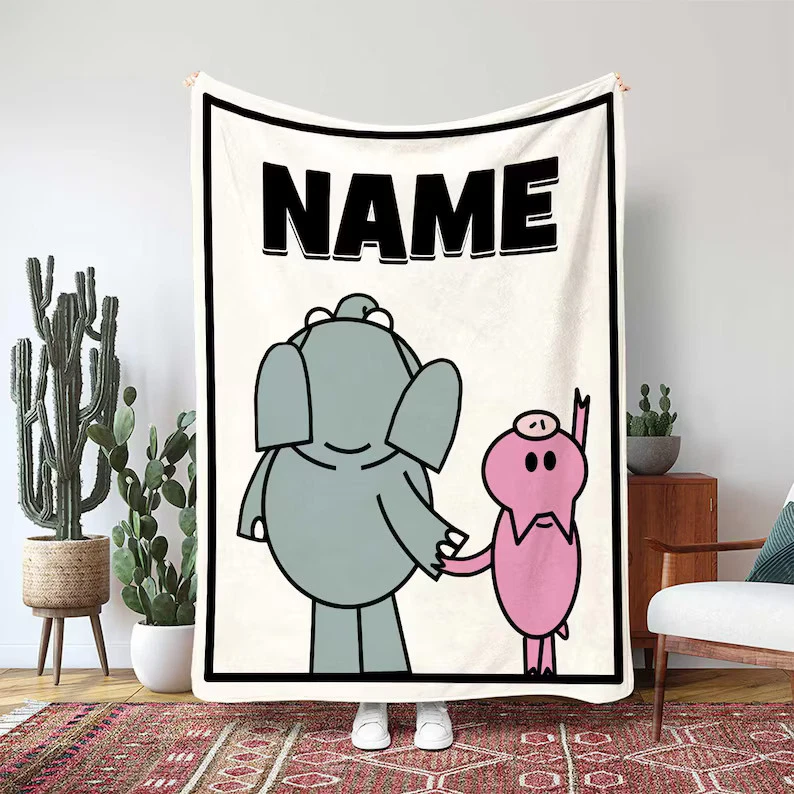 Elephant And Piggie Blanket, Gerald The Elephant Piggie Custom Fleece Blanket