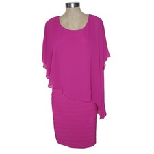 Adriana Papell Cocktail Dress Womens Sz 4 Pink Bodycon Stretchy Party Sheer Cape