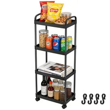 4-Tier Small Rolling Storage Cart Multi Purpose Utility Organizer White PVC