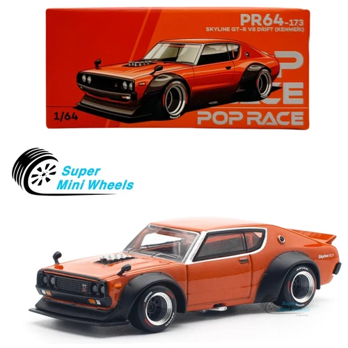 Pop Race 1:64 Nissan GT-R V8 Drift Kenmeri Orange #173