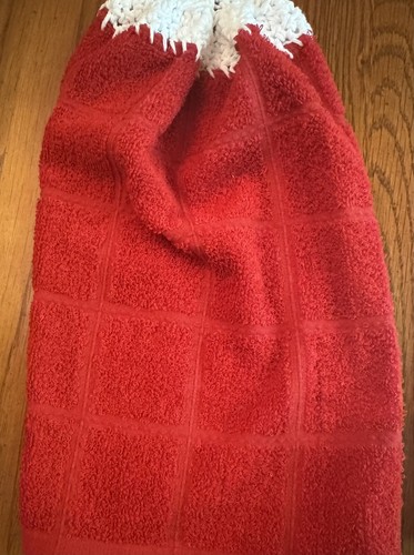 Crochet Top (2) Hanging Kitchen Dish Towels ( Vintage Red Truck Apples Solid ) - Picture 5 of 6