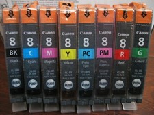 NEW 8PK GENUINE CANON PIXMA CLI-8 BK M C Y PM PC R G Pro9000 INK CARTRIDGE OEM