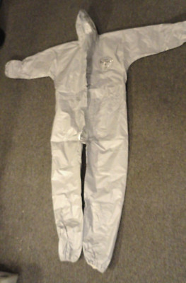 DUPONT FULL BODY ZIP-UP CLOSURE WHITE TYVEK COVERALL BUNNY SUIT W HOOD L