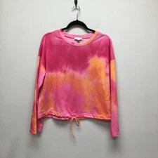 14th & Union Womens Pullover Sweatshirt Multicolor Tie Dye Drawstring Crew S New