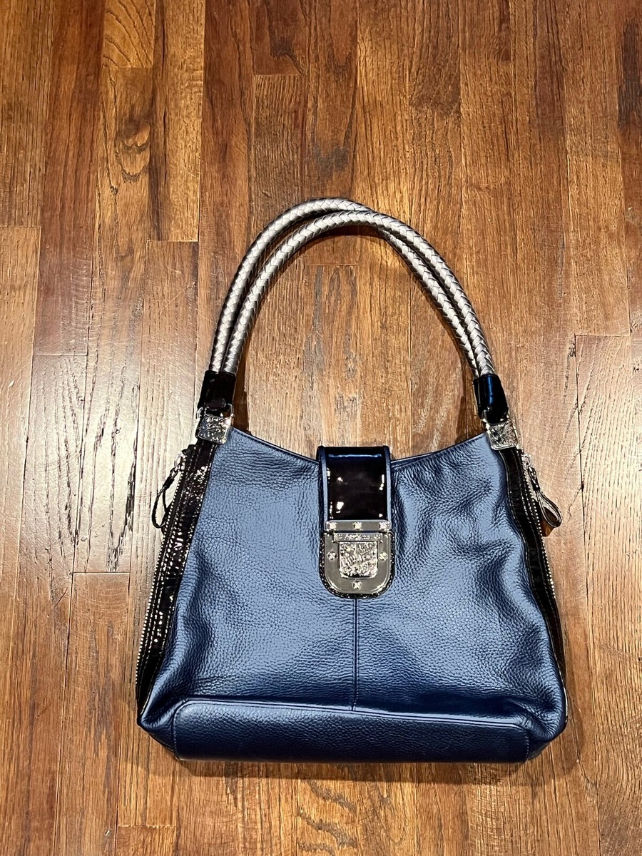 Brighton Dovima Blue Metallic Leather Purse Hobo Shoulder Bag W
