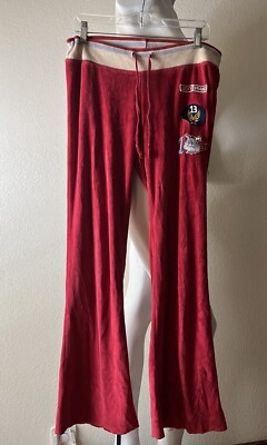 Lucky Brand Sweat Pants Medium Y2K Velour Sweatpants Red Bulldog Asian Rare