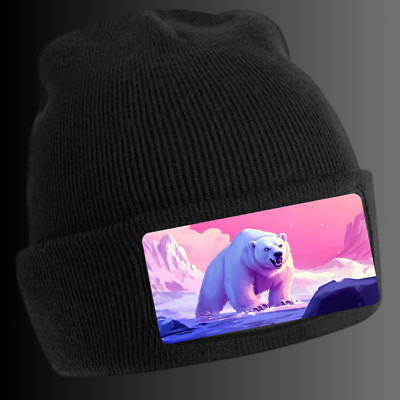 Unisex Cotton Angry Polar Bear Print Beanie Hat