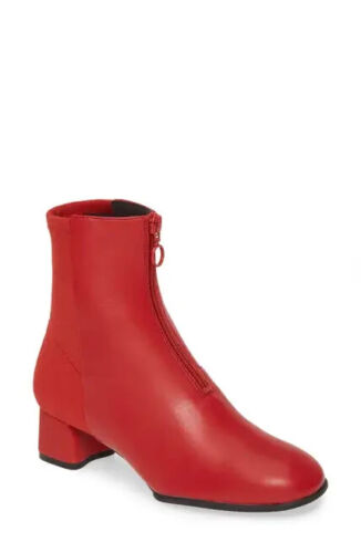 Camper Katie Ankle Bootie RED LEATHER Front Zip Lo
