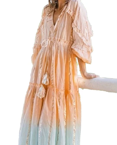 Miss June Paris Cotton Boho Chic Beachy Maxi Ombre Tie Dye Lame  O/S NWT