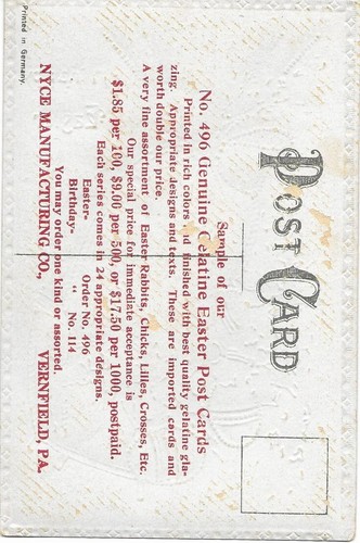 Frohe Ostern Hase Postkarte Vintage Verkäufer Muster NYCE Manufacturing Company - Bild 2 von 2