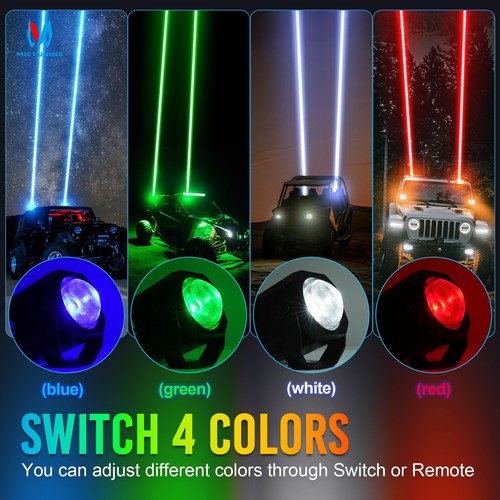 2Pcs Whipless Led Laser Whip Lights for Side by Side Vehicles, Rgbw Whip Light