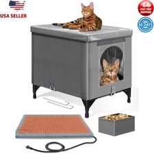 Outdoor Heated Cat House Waterproof Insulated Foldable Shelter W/ Heating Pad US