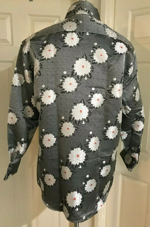 Camisa gris G1N con etiquetas Leonardi para hombre con diseño de flores blancas puños franceses talla Foto 3 de 4