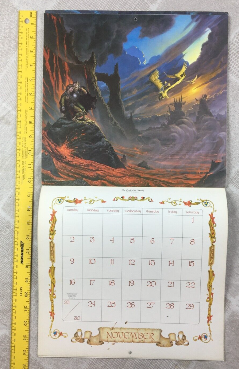 1980 Calendar J R R Tolkien The Lord of the Rings LOTR Hobbits