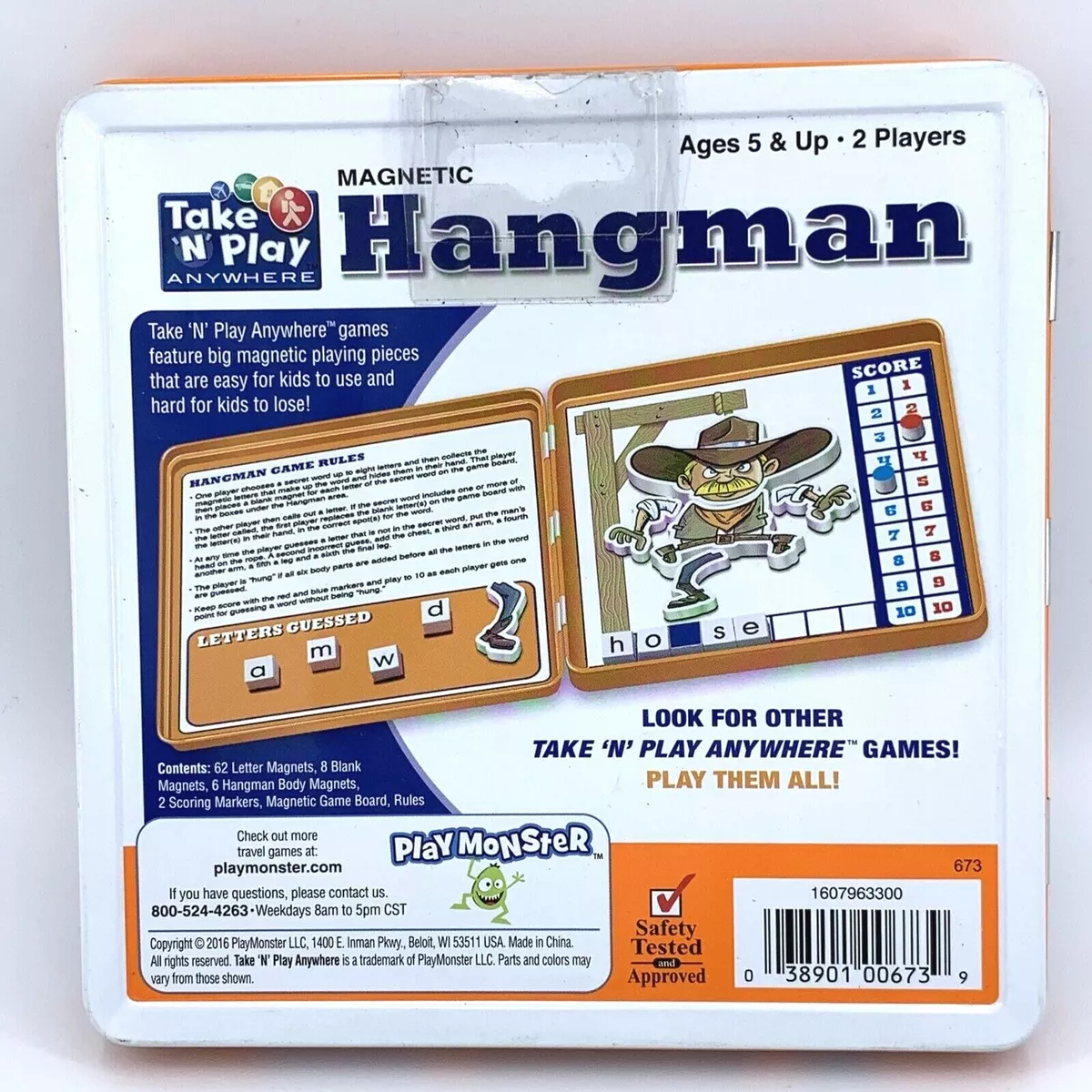 PlayMonster Take N Play Anywhere — Hangman — Easy to Use, Hard to Lose —  Fun on the Go Travel Game — For Ages 5+