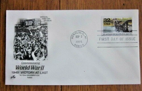 WW2 U.S. & RUSSIANS LINK AT ELBE ARTCRAFT CACHET FDC 50TH ANNIV 1995 VF UNADDR