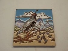 Earthtones Desert Birds Hand Painted Ceramic Porcelain Art Tile Decor Tuscon Az
