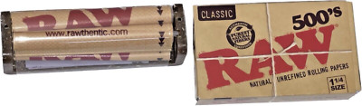 Raw Classic 500 Pack Cigarette Rolling Papers And 1 1/4 Roller **Free Shipping**