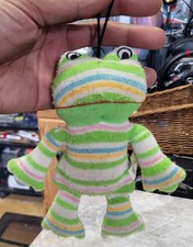 Striped Frog Squeaky Plush Dog Toy 5"L  2"W  8"H Green/Pink/Blue/Yellow/White
