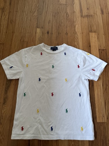 Polo Ralph Lauren Shirt White All Over Print Embroidered Pony Size Boys M 10-12