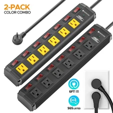 6 Outlet Surge Protector Metal Power Strip with Individual Switch 6ft Cord/15A