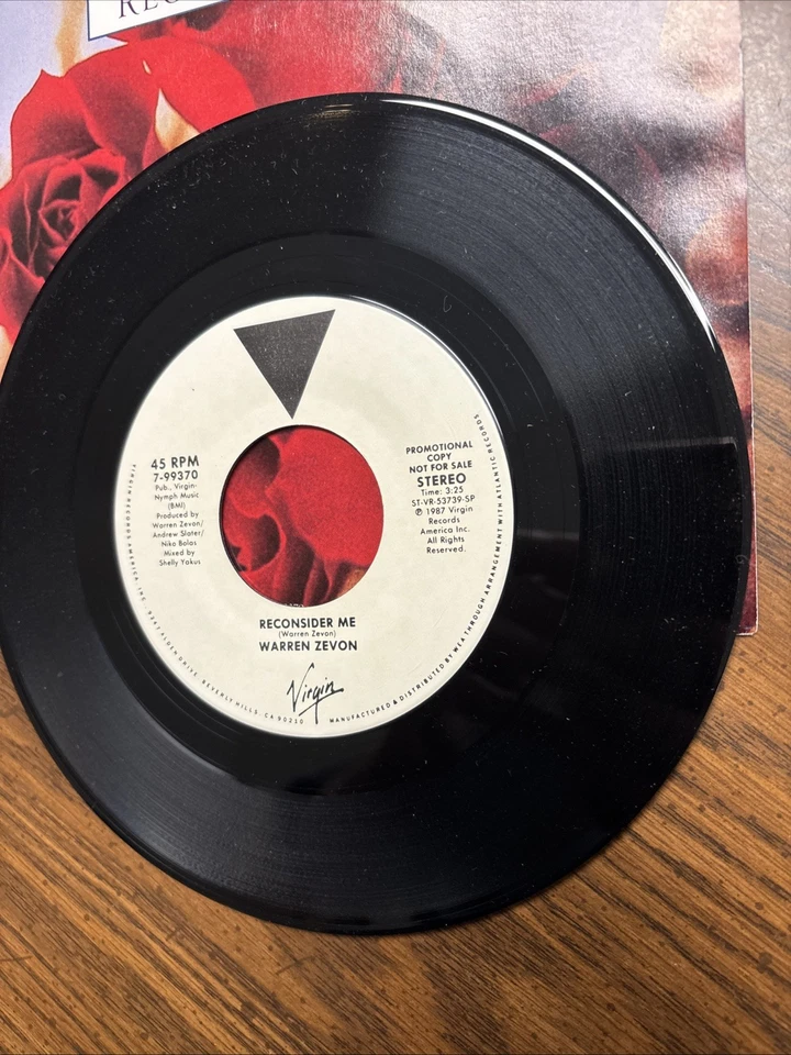 WARREN ZEVON Reconsider Me/Factory DJ PROMO 45 7" VERY NICE! w/PS - Image 3 of 4
