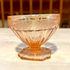 Jeanette Depression Glass Pink Adam Floral Etched Molded 1930’s Ice Cream Dish