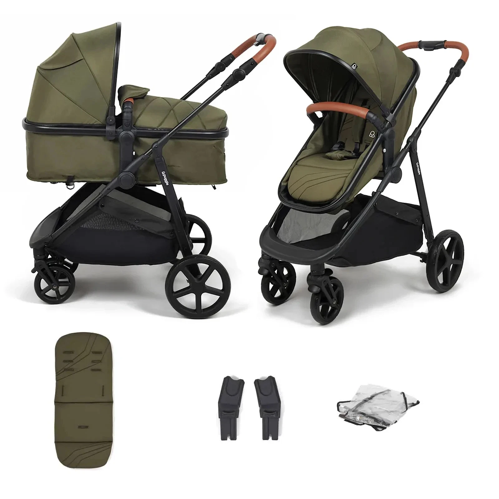 Puggle Monaco XT 2in1 Pushchair with adaptors adjustable handle forest green