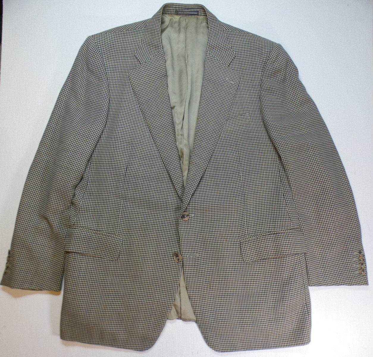 Ermenegildo Zegna, Ermenegildo Zegna Blazer Mens 46R Blue Tan Check Wool Jacket Italy VTG 90s