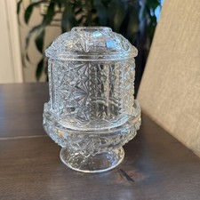 Indiana Glass Stars and Bars Clear Fairy Lamp Excellent Condition 6-1/2 Inch