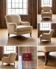 Mulberry Home Howard Style Armchair Linen Cream Upholstery Turned Legs Castors