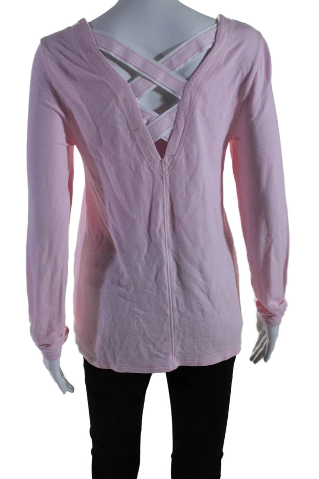 Lilly Pulitzer Womens Long Sleeve Strappy Back V Neck Shirt Pink Size Small - Image 3 of 4