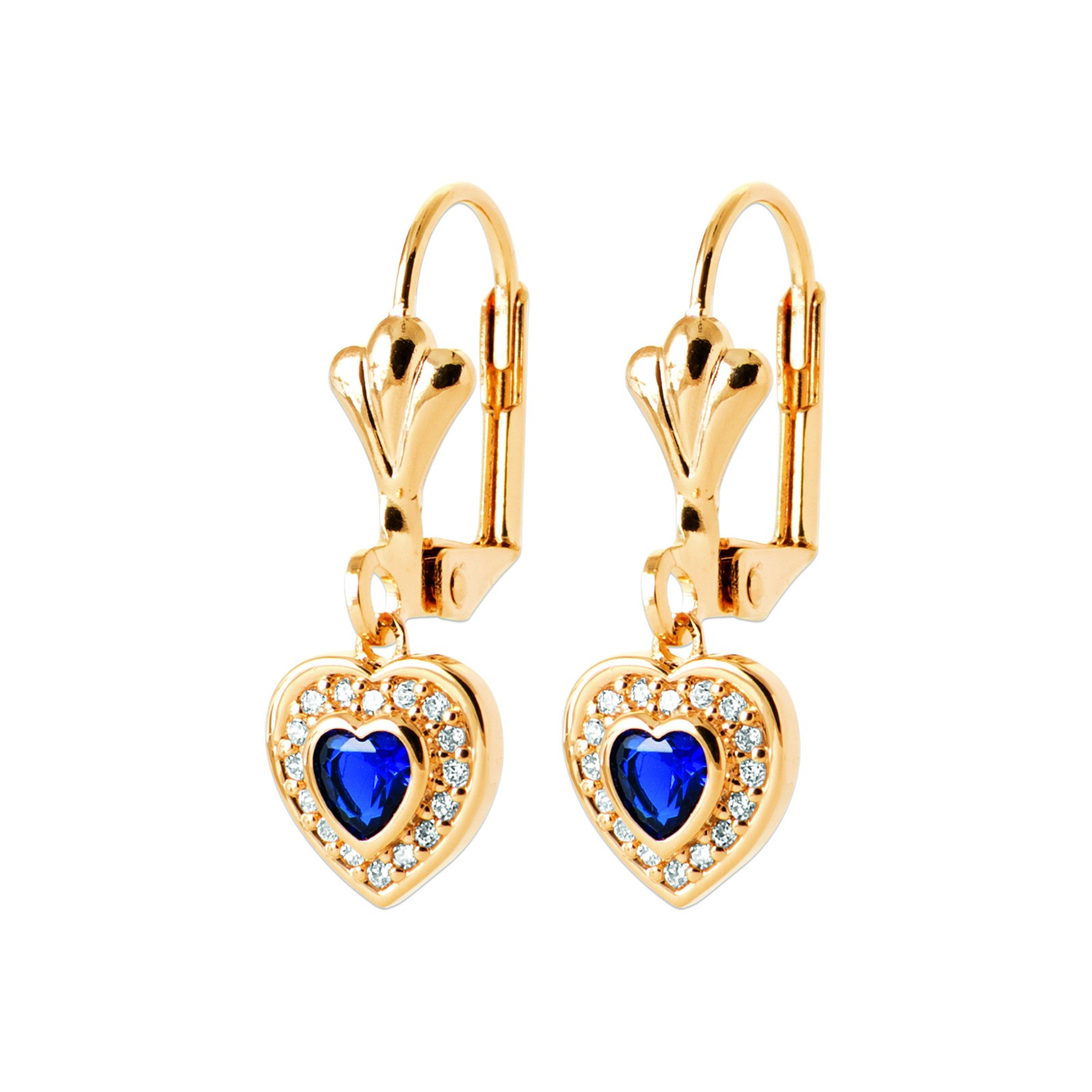 Boucles d'oreilles pendantes coeur en plaqué or 18 carats 750/000 et zirconium