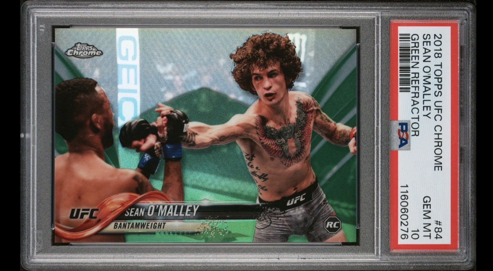 2018 TOPPS UFC CHROME #84 SEAN O'MALLEY GREEN REFRACTOR PSA 10 (RC) /99
