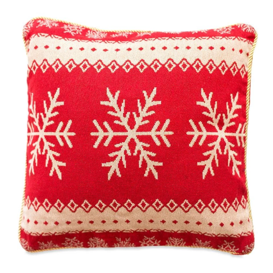 Set of 2 White Snowflakes on Red Throw Cushion Pillow Covers - Image 2 of 4