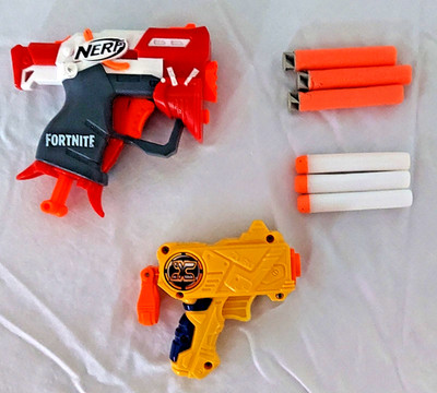NERF Gun Toys Mini Set of 2 w/6 bullets Fortnite Micro Shots Zuru Tested & Works