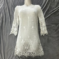 American Eagle Outfitters Dress Womens XXS Cream Crochet Mini Y2K Boho Festival