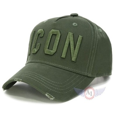 ICON DSQUARED2 Sport Baseball Cap Flat Solid Mütze Herren Army Green Distressed