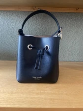 Kate Spade Darcy Small Black Bucket Bag With Top handle And Crossbody Strap