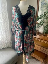 Vintage CHRISTIAN DIOR Lingerie Set, Floral Lace Trim Robe Gown, Small
