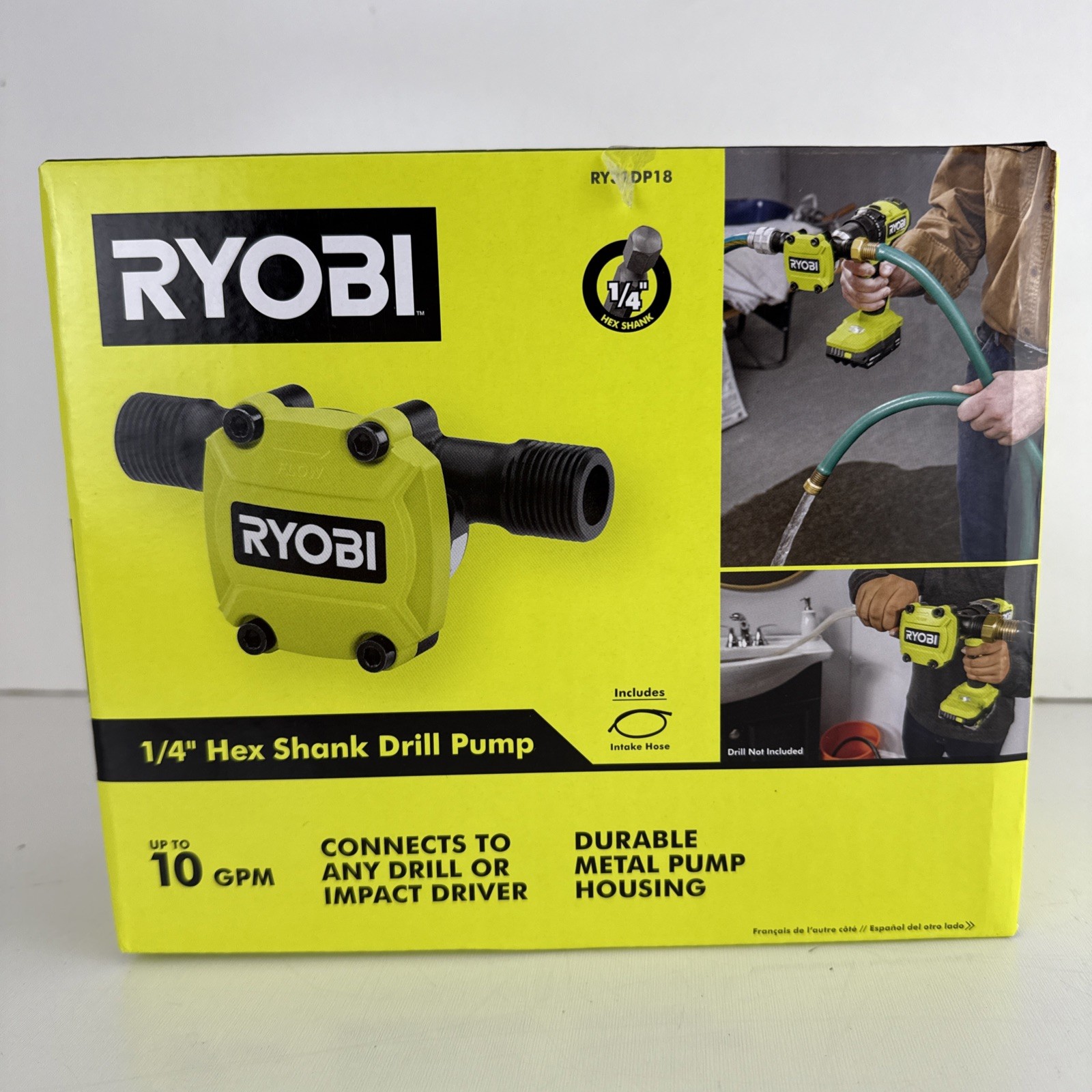 RYOBI 1/4" Hex Shank Drill Water Pump With Intake Hose
