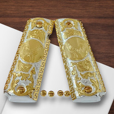 Cachas gallos premium gold plated Custom engraved Grips 45/38/9mm 1911 full size