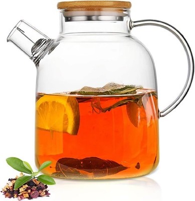 60.8oz Glass Teapot, Stovetop & Microwave Safe Glass Borosilicate Tea Pot,Clear