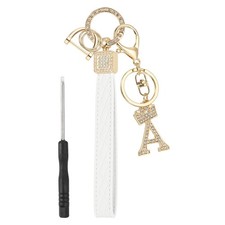 Leather Wristlet Keychain, Crown Design Letter A Keychains