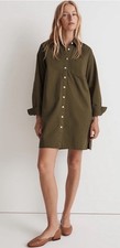 NWT Madewell Mini Chino Shirt Dress Olive Green Quality Cotton Size Small