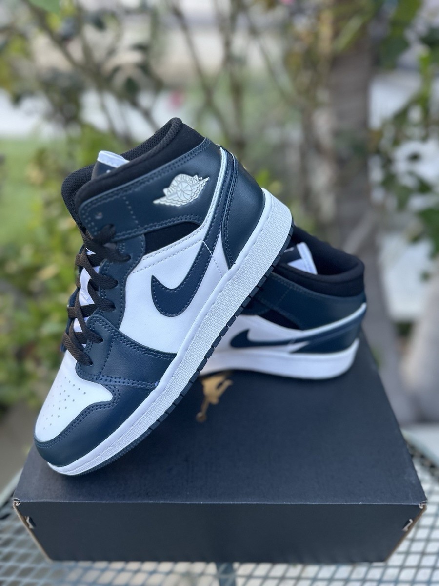 Air Jordan ハイカット シューズ 青黒白 Nike Air Jordan 1 Mid Armory Navy GS Youth Retro Sneakers Shoes