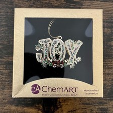 Chem Art JOY Christmas Tree Ornament Gold Tone Boxed Made in USA NWT